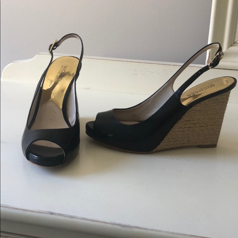 MICHAEL Michael Kors black patent leather wedge